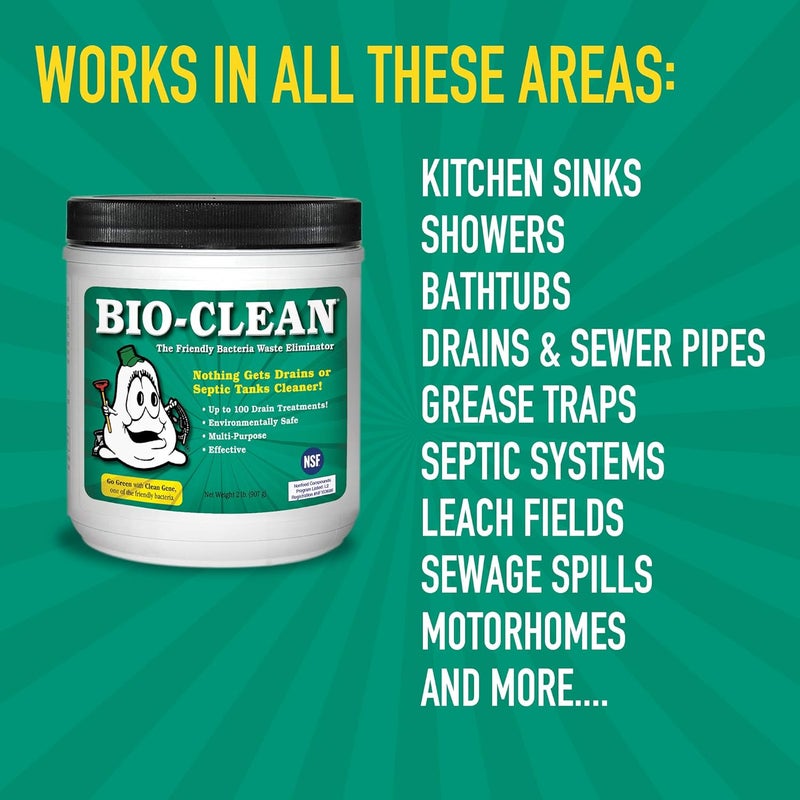 BioClean Drain Septic 2# Can Cleans Drains- Septic Tanks - Grease Traps All Natural and 100% Guaranteed No Caustic Chemicals! Removes fats Oil and Grease, Completely Cleans Your System. - Image 5